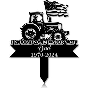 DINOZOZOCOM Personalized Memorial Garden Stakes Patriotic Farmer US Flag Grave Marker Loss of Loved One Sympathy Gifts Farmer Cemetary Decor 5