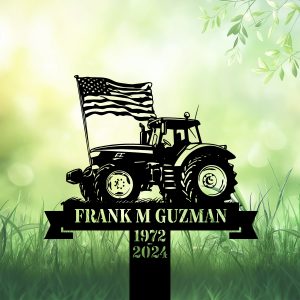 DINOZOZOCOM Personalized Memorial Garden Stakes Patriotic Farmer with US Flag Grave Marker, Farmer Loss Gift, Remembrance Stake