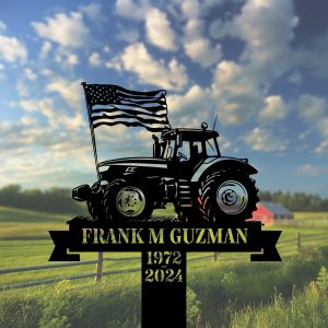 DINOZOZOCOM Personalized Memorial Garden Stakes Patriotic Farmer with US Flag Grave Marker Farmer Loss Gift Remembrance Stake 2