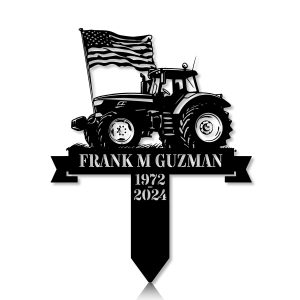 DINOZOZOCOM Personalized Memorial Garden Stakes Patriotic Farmer with US Flag Grave Marker Farmer Loss Gift Remembrance Stake 5