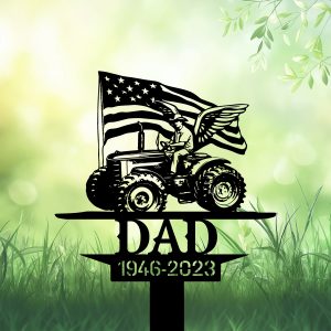 DINOZOZOCOM Personalized Memorial Garden Stakes Patriotic Farmer with Wings US Flag Grave Marker Loss of Loved One Sympathy Gifts Farmer Cemetary Decor 1