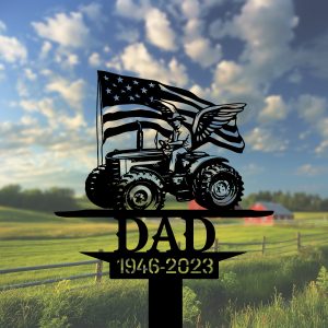 DINOZOZOCOM Personalized Memorial Garden Stakes Patriotic Farmer with Wings US Flag Grave Marker Loss of Loved One Sympathy Gifts Farmer Cemetary Decor 2