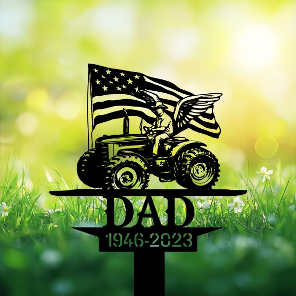 DINOZOZOCOM Personalized Memorial Garden Stakes, Patriotic Farmer with Wings US Flag Grave Marker, Loss of Loved One, Sympathy Gifts, Farmer Cemetary Decor