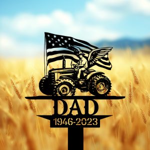 DINOZOZOCOM Personalized Memorial Garden Stakes Patriotic Farmer with Wings US Flag Grave Marker Loss of Loved One Sympathy Gifts Farmer Cemetary Decor 4