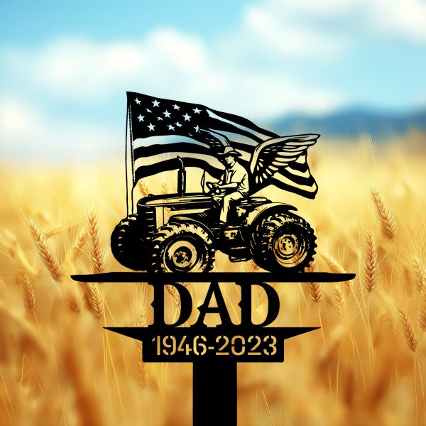 DINOZOZOCOM Personalized Memorial Garden Stakes, Patriotic Farmer with Wings US Flag Grave Marker, Loss of Loved One, Sympathy Gifts, Farmer Cemetary Decor