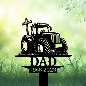 DINOZOZOCOM Personalized Memorial Garden Stakes Tractor Cross Grave Marker Farmer Loss Gift Remembrance Stake 1 1