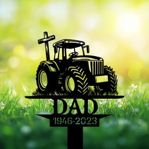 DINOZOZOCOM Personalized Memorial Garden Stakes Tractor Cross Grave Marker Farmer Loss Gift Remembrance Stake 3 1