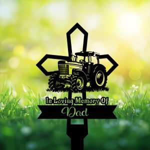 DINOZOZOCOM Personalized Memorial Garden Stakes Tractor Cross Grave Marker Farmer Loss Gift Remembrance Stake 3