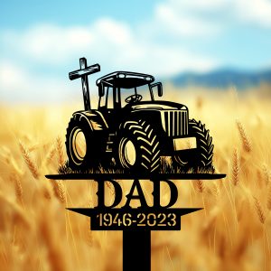 DINOZOZOCOM Personalized Memorial Garden Stakes Tractor Cross Grave Marker Farmer Loss Gift Remembrance Stake 4 1