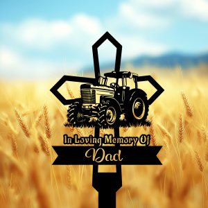 DINOZOZOCOM Personalized Memorial Garden Stakes Tractor Cross Grave Marker Farmer Loss Gift Remembrance Stake 4