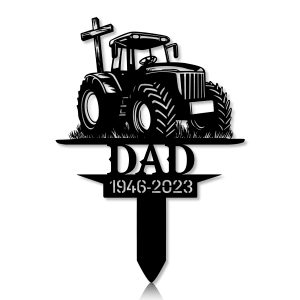 DINOZOZOCOM Personalized Memorial Garden Stakes Tractor Cross Grave Marker, Farmer Loss Gift, Remembrance Stake