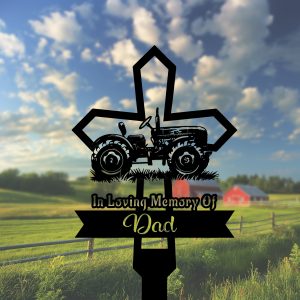 DINOZOZOCOM Personalized Memorial Garden Stakes Tractor Farmer Cross Grave Marker Loss of Loved One Sympathy Gifts Farmer Cemetary Decor 2