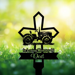 DINOZOZOCOM Personalized Memorial Garden Stakes Tractor Farmer Cross Grave Marker Loss of Loved One Sympathy Gifts Farmer Cemetary Decor 3