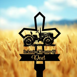 DINOZOZOCOM Personalized Memorial Garden Stakes Tractor Farmer Cross Grave Marker Loss of Loved One Sympathy Gifts Farmer Cemetary Decor 4