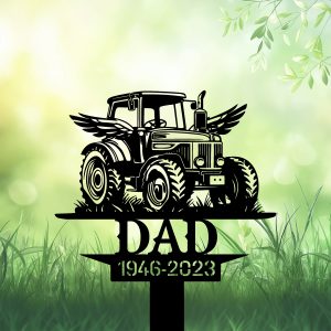 DINOZOZOCOM Personalized Memorial Garden Stakes Tractor Farmer Dad Grave Marker Farmer Loss Gift Remembrance Stake 1