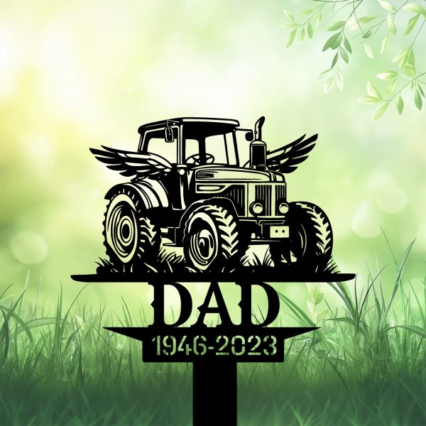 DINOZOZOCOM Personalized Memorial Garden Stakes Tractor Farmer Dad Grave Marker, Farmer Loss Gift, Remembrance Stake