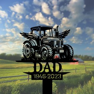 DINOZOZOCOM Personalized Memorial Garden Stakes Tractor Farmer Dad Grave Marker Farmer Loss Gift Remembrance Stake 2