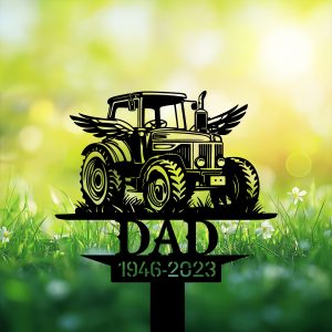 DINOZOZOCOM Personalized Memorial Garden Stakes Tractor Farmer Dad Grave Marker Farmer Loss Gift Remembrance Stake 3