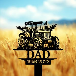 DINOZOZOCOM Personalized Memorial Garden Stakes Tractor Farmer Dad Grave Marker Farmer Loss Gift Remembrance Stake 4