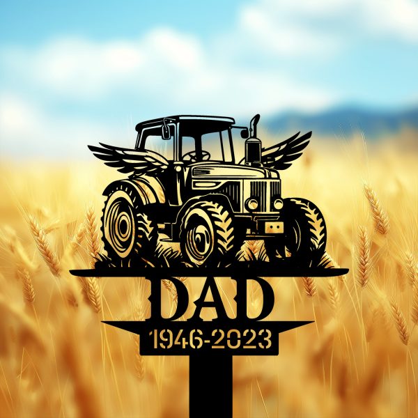 DINOZOZOCOM Personalized Memorial Garden Stakes Tractor Farmer Dad Grave Marker, Farmer Loss Gift, Remembrance Stake