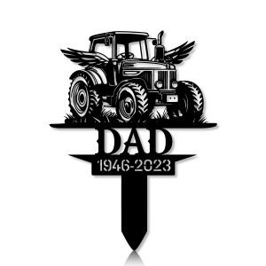 DINOZOZOCOM Personalized Memorial Garden Stakes Tractor Farmer Dad Grave Marker Farmer Loss Gift Remembrance Stake 5