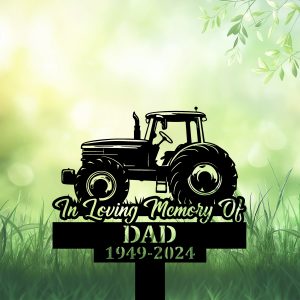 DINOZOZOCOM Personalized Memorial Garden Stakes Tractor Farmer Grave Marker, Farmer Loss Gift, Remembrance Stake