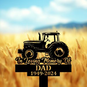 DINOZOZOCOM Personalized Memorial Garden Stakes Tractor Farmer Grave Marker Farmer Loss Gift Remembrance Stake 4