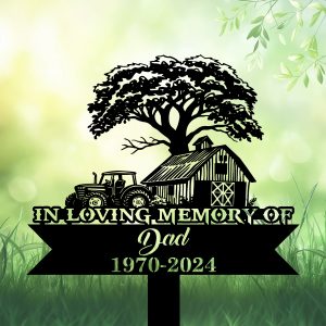 DINOZOZOCOM Personalized Memorial Garden Stakes Tractor Farmhouse Farmer Grave Marker Farmer Loss Gift Remembrance Stake 1