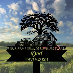 DINOZOZOCOM Personalized Memorial Garden Stakes Tractor Farmhouse Farmer Grave Marker Farmer Loss Gift Remembrance Stake 2