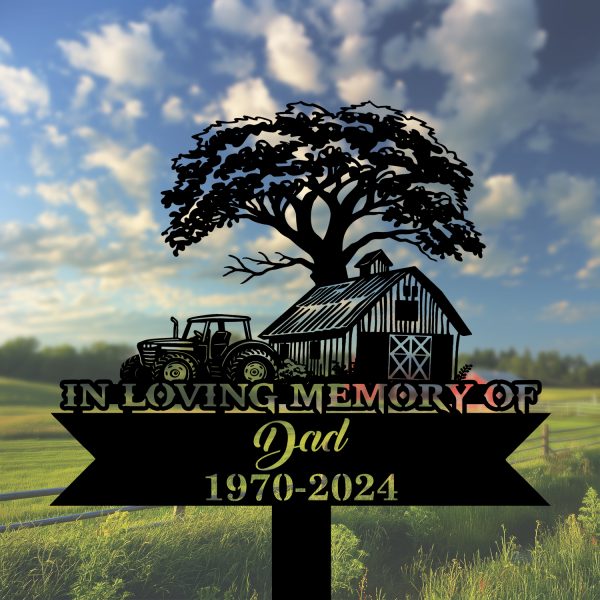 DINOZOZOCOM Personalized Memorial Garden Stakes Tractor Farmhouse Farmer Grave Marker, Farmer Loss Gift, Remembrance Stake