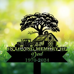 DINOZOZOCOM Personalized Memorial Garden Stakes Tractor Farmhouse Farmer Grave Marker Farmer Loss Gift Remembrance Stake 3