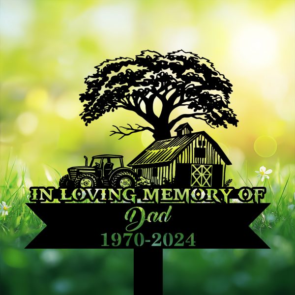 DINOZOZOCOM Personalized Memorial Garden Stakes Tractor Farmhouse Farmer Grave Marker, Farmer Loss Gift, Remembrance Stake