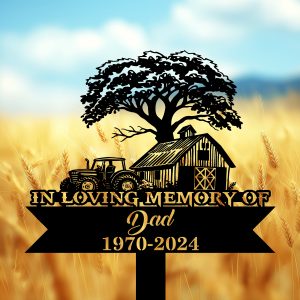 DINOZOZOCOM Personalized Memorial Garden Stakes Tractor Farmhouse Farmer Grave Marker Farmer Loss Gift Remembrance Stake 4