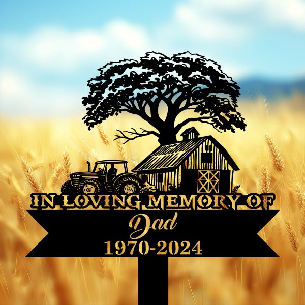 DINOZOZOCOM Personalized Memorial Garden Stakes Tractor Farmhouse Farmer Grave Marker, Farmer Loss Gift, Remembrance Stake