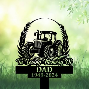 DINOZOZOCOM Personalized Memorial Garden Stakes Tractor on Wheat Fields Grave Marker Loss of Loved One Sympathy Gifts Farmer Cemetary Decor 1