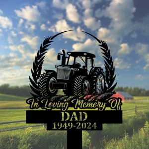 DINOZOZOCOM Personalized Memorial Garden Stakes Tractor on Wheat Fields Grave Marker Loss of Loved One Sympathy Gifts Farmer Cemetary Decor 2