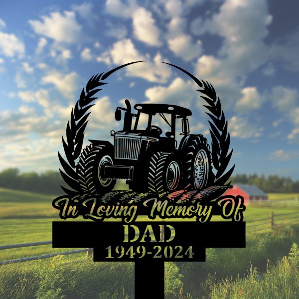 DINOZOZOCOM Personalized Memorial Garden Stakes, Tractor on Wheat Fields Grave Marker, Loss of Loved One, Sympathy Gifts, Farmer Cemetary Decor