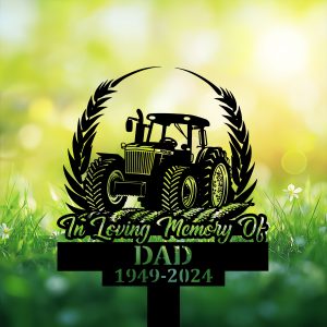 DINOZOZOCOM Personalized Memorial Garden Stakes Tractor on Wheat Fields Grave Marker Loss of Loved One Sympathy Gifts Farmer Cemetary Decor 3