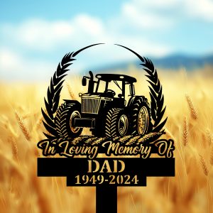 DINOZOZOCOM Personalized Memorial Garden Stakes Tractor on Wheat Fields Grave Marker Loss of Loved One Sympathy Gifts Farmer Cemetary Decor 4