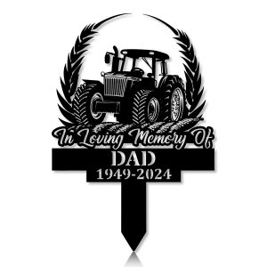 DINOZOZOCOM Personalized Memorial Garden Stakes Tractor on Wheat Fields Grave Marker Loss of Loved One Sympathy Gifts Farmer Cemetary Decor 5