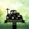 DINOZOZOCOM Personalized Memorial Garden Stakes Tractor with Cross Farmer Grave Marker Farmer Loss Gift Remembrance Stake 1