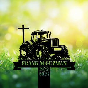 DINOZOZOCOM Personalized Memorial Garden Stakes Tractor with Cross Farmer Grave Marker Farmer Loss Gift Remembrance Stake 3