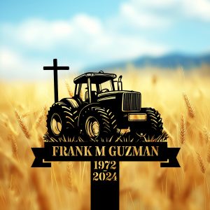 DINOZOZOCOM Personalized Memorial Garden Stakes Tractor with Cross Farmer Grave Marker Farmer Loss Gift Remembrance Stake 4