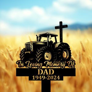 DINOZOZOCOM Personalized Memorial Garden Stakes Tractor with Cross Farmer Grave Marker Loss of Loved One Sympathy Gifts Farmer Cemetary Decor 4