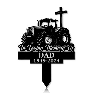 DINOZOZOCOM Personalized Memorial Garden Stakes Tractor with Cross Farmer Grave Marker Loss of Loved One Sympathy Gifts Farmer Cemetary Decor 5