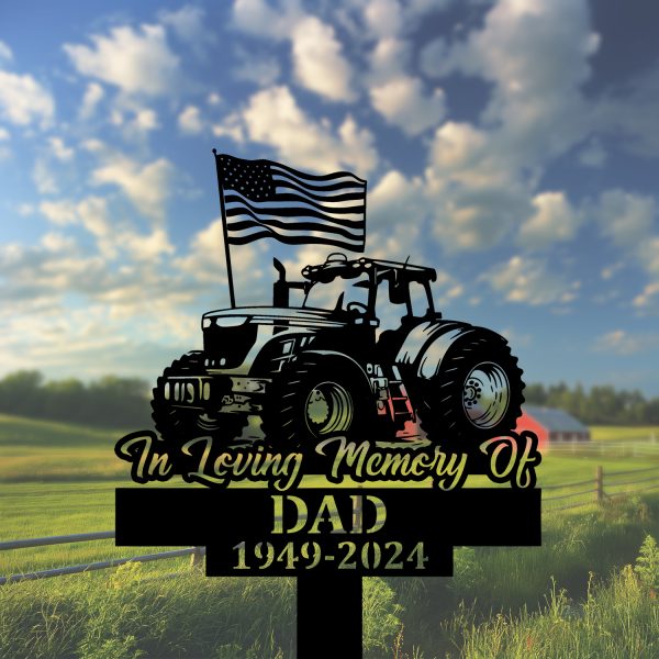 DINOZOZOCOM Personalized Memorial Garden Stakes Tractor with US Flag Farmer Grave Marker, Farmer Loss Gift, Remembrance Stake