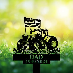 DINOZOZOCOM Personalized Memorial Garden Stakes Tractor with US Flag Farmer Grave Marker Farmer Loss Gift Remembrance Stake 3