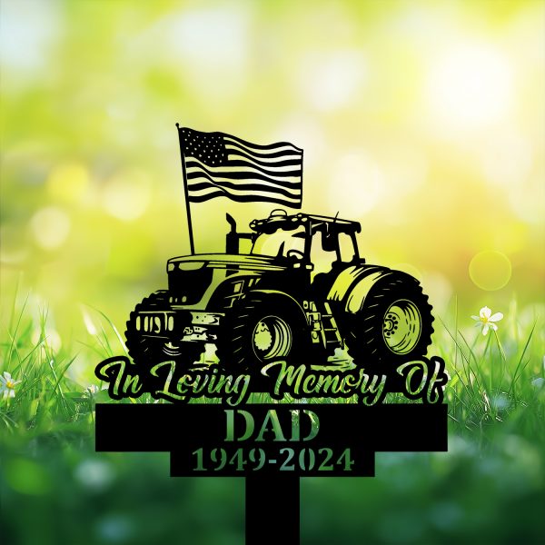 DINOZOZOCOM Personalized Memorial Garden Stakes Tractor with US Flag Farmer Grave Marker, Farmer Loss Gift, Remembrance Stake