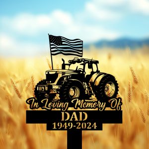 DINOZOZOCOM Personalized Memorial Garden Stakes Tractor with US Flag Farmer Grave Marker Farmer Loss Gift Remembrance Stake 4