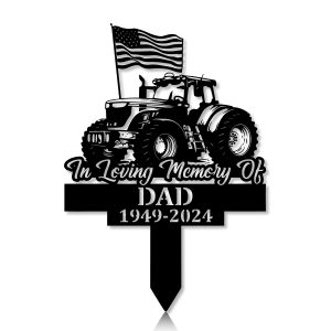 DINOZOZOCOM Personalized Memorial Garden Stakes Tractor with US Flag Farmer Grave Marker Farmer Loss Gift Remembrance Stake 5